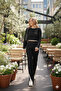 Slit Striped Crop-Pants Knitwear Set