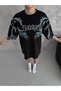 Unisex Crew Neck Printed Oversize T-Shirt - Black - 2