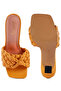 Women Yellow Woven Strap Mid Heel Sandals - 5