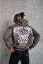    Men's Cord Drawstring Printed Hooded Sweatshirt - Smoked - 2