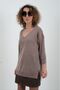 Mink Glitter V-Neck Three Quarter Sleeve Knit Sweater - 5