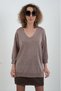 Mink Glitter V-Neck Three Quarter Sleeve Knit Sweater - 4