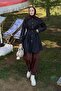 Collar Detailed Short Trench Coat Black