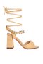 Women Latte Chain Detail Tie Up Block Heels - 2