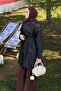 Collar Detailed Short Trench Coat Black - 2