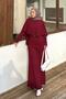 Herringbone Belted Dress Burgundy - 2