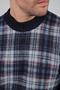 Navy Blue Crew Neck Striped Front Lamb Wool Blend Men's Knitwear Sweater - 7