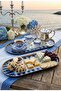 Gold Framed Set of 2 Blue Patterned Decorative Oval Trays (13X30)