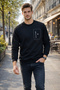 Men's Zipper Detail Crew Neck Cotton Sweatshirt 24722 Black - 3