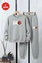 3 Thread Thick Sh Fleece-Lined Crew Neck Bro Basketball Print Detailed Boys' Tracksuit Set