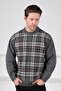 Smoked Crew Neck Striped Front Lamb Wool Blend Men's Knitwear Sweater - 3