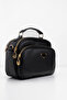 Handbag and Crossbody Shoulder Bag with 3 Compartments, Lined Leather Strap, Women's Black Bag