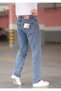 Men's Jeans Baggy High Waist Zippered Lycra Blue Snow Wash - 3