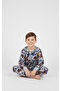 Cute Character Patterned Crew Neck Children's Long-Sleeve Cotton Top and Bottom Pajama Set - 3