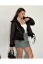 Fur Collar Plush Inside Waist Belted Suede Leather Biker Women's Jacket - 5