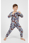Cute Character Patterned Crew Neck Children's Long-Sleeve Cotton Top and Bottom Pajama Set - 2