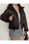 Fur Collar Plush Inside Waist Belted Suede Leather Biker Women's Jacket - 4
