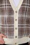 Ecru V-Neck Buttoned Front Striped Lamb Wool Blend Men's Knitwear Cardigan - 5