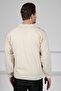 Ecru V-Neck Buttoned Front Striped Lamb Wool Blend Men's Knitwear Cardigan - 6