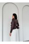 Brown Double-Breasted Collar Buckle Detailed Satin Blouse - 7
