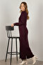 Patterned Long Mercerized Cardigan N3295 Plum - 3