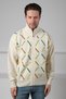 Ecru Zipperless Green Stripe Detailed 100% Lamb Wool Men's Knitwear Cardigan - 4