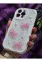 iPhone 14 Promax Compatible Pink Bow & Pearl Detailed Glittery Epoxy Phone Case - 4