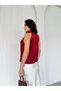 Burgundy Degaje Collar Draped Satin Blouse - 5