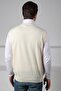 Ecru/Indigo V-Neck Colorful Diamond Pattern Sleeveless 100% Lamb Wool Men's Knitwear Sweater - 6