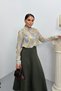 Women's Long Skirt Elastic Waist Scuba Fabric Solid Color A-Line Bell Skirt - 3