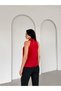 Red Degaje Collar Flowy Satin Blouse - 5