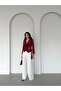Burgundy Double-Breasted Collar Buckle Detailed Satin Blouse - 3