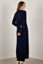 Patterned Long Mercerized Cardigan N3295 Navy Blue - 4