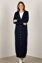 Patterned Long Mercerized Cardigan N3295 Navy Blue - 3