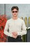 Men's Gray Buttoned Crew Neck Regular Fit Plain Knit Sweater - 3