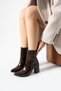 Brown Color Slip-On Boots with Detachable Apparatus, Heeled Pointed Toe, Dust Cover Detail, Zippered Women's Boots - 3