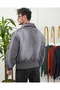 Men's Gray Pocket Detailed Regular Fit Zippered Bomber Belt Top Coat Jacket - 6