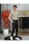 Men's Green Buttoned Crew Neck Regular Fit Plain Knit Sweater - 3
