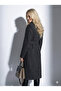 Women's Bearded Textured Double-Breasted Collar Lined Pocket Detailed Belted Buttoned Full Fit Fox Coat - 5