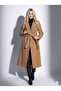 Women's Bearded Textured Double-Breasted Collar Lined Pocket Detailed Belted Buttoned Full Fit Fox Coat - 2