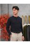 Men's Navy Blue Buttoned Crew Neck Regular Fit Plain Knit Sweater - 2