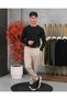 Men's Black Buttoned Crew Neck Regular Fit Plain Knit Sweater - 2