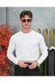 Men's White Buttoned Crew Neck Regular Fit Plain Knit Sweater - 3