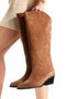 Shoes Stitching Detail Pointed Toe Chunky Heel Women's Genuine Leather Tan Color Suede Stylish Cowboy Boot - 4