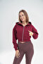 Burgundy Zippered Hooded Crop Sweat Cardigan - 4