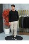 Men's Black Plush Textured Button Detailed Polo Neck Relaxed Fit Knitwear Sweater - 2