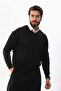 Men's V-Neck Sweater Long Sleeve Plain Weave Knitwear - Black - 5