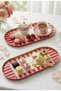 Gold Framed Set of 2 Pink Patterned Decorative Oval Trays (13X30)