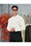 Men's White Hair Knit Textured Crew Neck Regular Knitwear Sweater - 3