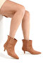 Tan Suede Faux Leather Stitching Detailed Pointed Toe Thin Heeled Stylish Comfortable Women's Boots Trend - 2